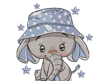 Schattige babyolifant met geborduurde sterren – Kinderkamerdecoratie