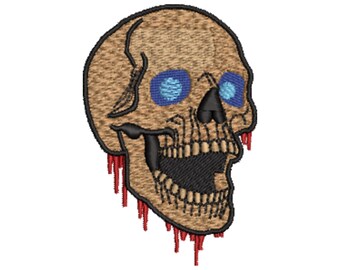 Schedel machineborduurontwerp, horrorschedel met rode druipende vlammen en griezelig gezicht, digitale download, 3 maten
