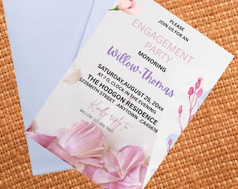 Sjabloon uitnodiging bloemenverloving: elegant aquarelontwerp (pdf-bestanden)