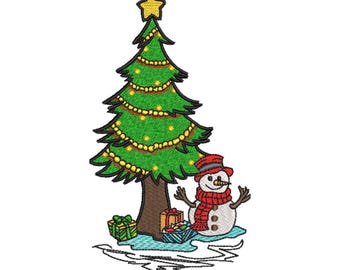 Borduurontwerp van kerstboom met lichtjes - perfect als cadeau, 3 maten (digitale download)
