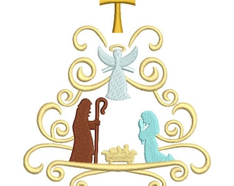 Nativity-kerstboom machineborduurontwerp: engel en ster (inclusief downloadbare bestanden)