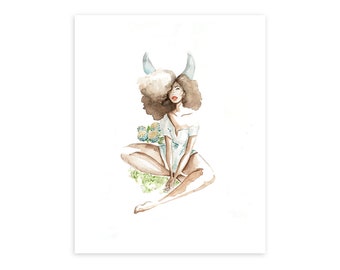 Akwarela Byka: Ilustracja znaku zodiaku, archiwalna sztuka giclée