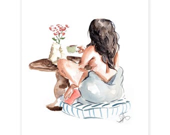 Poranna kawa, akwarela, ilustracja