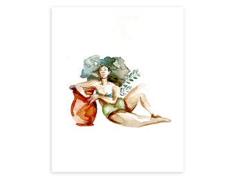 Grafika artystyczna Wodnik, Kobieta z wazonem, Ilustracja giclée z podpisem