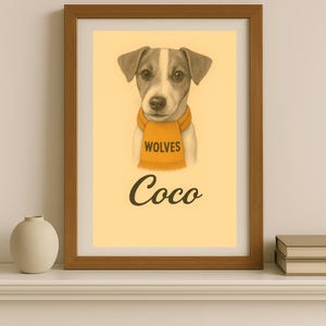 Personalised Dog Football Print - Custom Pet Portrait with Club Scarf and Name - Gift for Dog Lovers & Footie Fans - Digital Download
