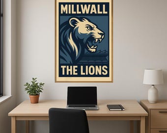 Stampa Millwall FC - Mascotte dei Lions e poster digitale dello stadio, regalo da parete per i tifosi dei Lions - Download digitale istantaneo