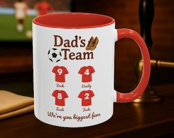 Taza personalizada para él - Taza del equipo de fútbol de papá - Regalo de cumpleaños para papá, regalo para abuelo - Kits personalizados, nombres, mensajes - Día especial
