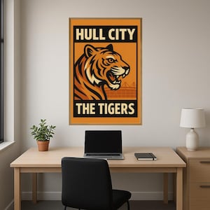 Hull City FC Print – Tigers Mascot & Stadium Digital Poster, The Tigers Football Wall Art Gift for Fans - Instant Digital Download