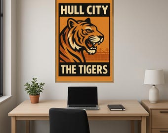 Hull City FC Print – Tigers Mascot & Stadium Digital Poster, The Tigers Football Wall Art Gift for Fans - Instant Digital Download