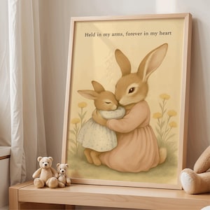 Hase Mama und Baby Kinderzimmer Kunstdruck Aquarell Kaninchen Umarmung Druck Vintage Mutter und Kind Illustration Tier Illustration Mutter Kind Geschenk