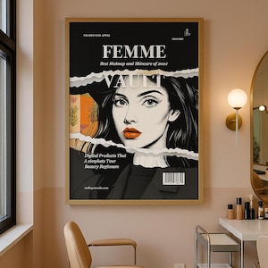 FEMME VAULT™ Copertina di rivista in carta strappata / Poster editoriale di bellezza / Poster di moda per la cura della pelle / Decorazione estetica moderna per il trucco