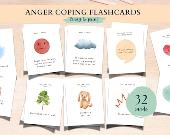 Anger Coping Skills Flashcards for Kids, Printable Emotional Regulation Cards for Calming Corner, Therapy & Classroom Mindfulness