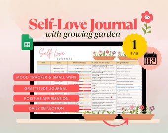 Journal Google Sheet, Self Love Journal Google Sheet Template, Gratitude Journaling Template Google Sheet Spreadsheet Tracker
