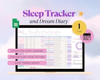 Sleep Tracker, Monthly Daily Sleep Journal, Digital Dream Journal, Sleep Dairy,  Sleep Planner Spreadsheet, Editable Google Sheets Template
