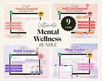 Mental Health Wellness Tracker Planner, Self Love Journal Self Care Habit Tracker, Sleep  Anxiety Journal Tracker Spreadsheet Googlesheet