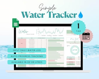 Wasser Tracker Vorlage Excel-Arbeitsblatt, tägliche Wasseraufnahme Tracker monatlich, Trink Tracker Wasser Tracking Google Sheets, Habit Tracker