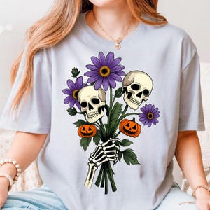 Halloween Skull Bouquet PNG, Floral Halloween Png, Vintage Gothic Bouquet Png, Retro Halloween Png, Skeleton Png