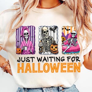 Just Waiting for Halloween Png, Summerween PNG, Skeleton Woman Summerween Png, Funny Spooky Summer Halloween PNG Design, Skeleton Summer Png
