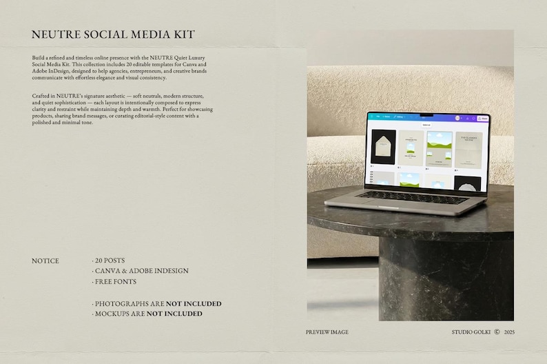 Kit de redes sociales de lujo discreto: 20 plantillas elegantes y editables para Instagram (Canva e InDesign). imagen 12