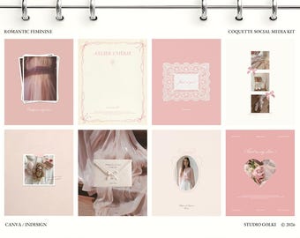 Kit rosa para redes sociales: 20 plantillas románticas y coquetas para Instagram para Canva e InDesign
