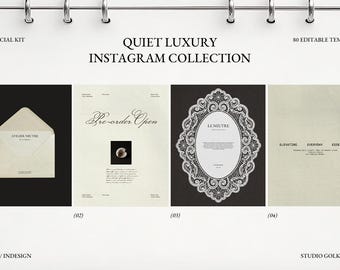 Colección de redes sociales de lujo y tranquilidad: 80 elegantes plantillas de Instagram editables para Canva e InDesign