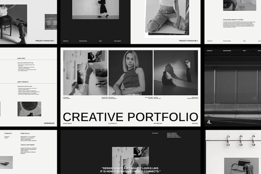 Minimalist Portfolio Kit: 30 Editable Black and White Template for ...