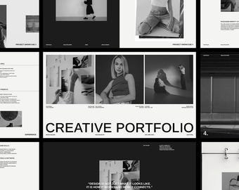 Minimalist Portfolio Kit: 30 Editable Black and White Template for Canva & InDesign