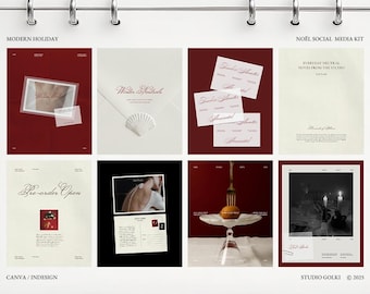 Kit elegante para redes sociales en vacaciones: 20 plantillas minimalistas editables para Instagram (Canva e InDesign).
