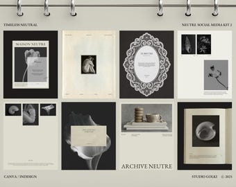 Kit de redes sociales elegante y atemporal: 20 plantillas de Instagram de lujo, discretas y editables para Canva e InDesign.