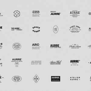May include: A collection of black and white logos featuring the word "AURRE" in various fonts and designs. The logos are arranged on a light gray background. Some logos include additional text such as "CREATIVE" and "STUDIO".