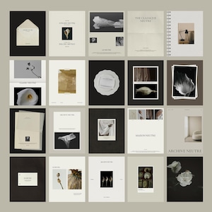 Puede incluir: Una colecci&oacute;n de impresiones art&iacute;sticas minimalistas y art&iacute;culos de papeler&iacute;a. Las im&aacute;genes presentan tonos neutros, elementos bot&aacute;nicos y composiciones abstractas. Las impresiones incluyen texto como "ATELIER NEUTRE" y "ARCHIVE NEUTRE".