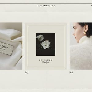 May include: A three-part image featuring design elements. The first shows a label on fabric with "Fleur Epure" text. The second is a framed floral print with "LE EPURE Boutique" text. The third shows a person wearing a white sweater with an "EPURE" label.