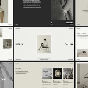 Minimalistisk portfoliomall: 28 redigerbara bilder för Canva och InDesign