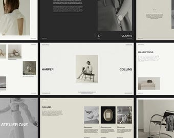 Minimalistische Portfolio Vorlage: 28 bearbeitbare Folien für Canva & InDesign