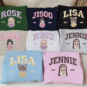 Sudadera bordada de K-Pop, cuello redondo con personaje de ídolo, regalo para fans de estilo universitario, estética pop coreana encantadora, idea de regalo de cumpleaños ESN1536-1539