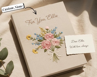 Libreta personalizada hecha a mano con flores, cubierta de tela vintage bordada a mano, tamaño A5 personalizado, secreta, recetas.