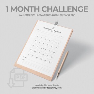 Uitdaging van één maand afdrukbaar | 30 dagen gewoonte-tracker pdf | Minimalistische doelentracker | Zelfdiscipline werkblad | Direct downloaden