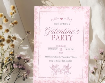 Galentine’s Day Invitation Pink | Editable Party Invitation Template