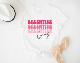 Galentine Gang Tee Valentines Day Gift Shirt For Her Single Bestie Best Friend Present Trendy Wavy Bubble Retro Text Vintage Inspired Comfy