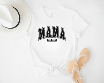 Mama to be Est 2024 Tee Minimalist Mom Shirt Mothers Day Expecting Mother Maternity Gift Pregnancy Announcement for her Trendy Momma Apparel