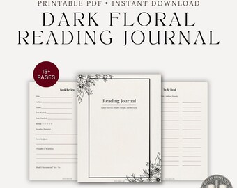 Reading Journal Printable | Dark Floral Book Tracker PDF | Book Lover Planner | Digital Download
