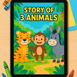Livre pour enfants | histoire de 3 animaux | Livre d'aventures dans la jungle pour enfants | Conte d'amitié d'âne de singe de tigre | Livre numérique pour enfants de 3 à 7 ans