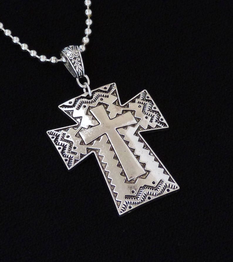 Western style silver cross necklace / pendant. Etsy