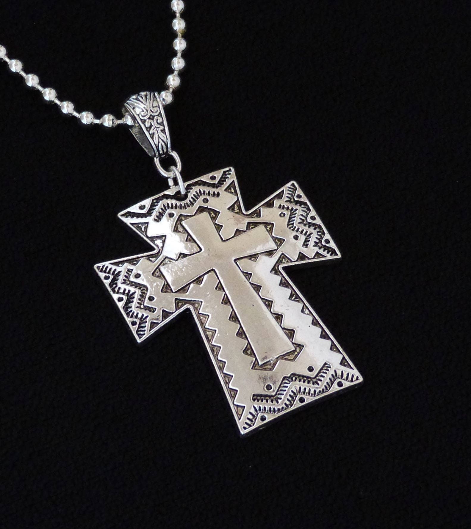 Western style silver cross necklace / pendant. Etsy