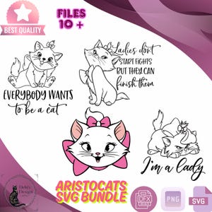Aristokatten SVG-bundel, aristokatten Marie Svg-bundel, katten Svg, schattige Svg, Cricut, katten Clipart, afdrukbare, Instant Download, schattige katten