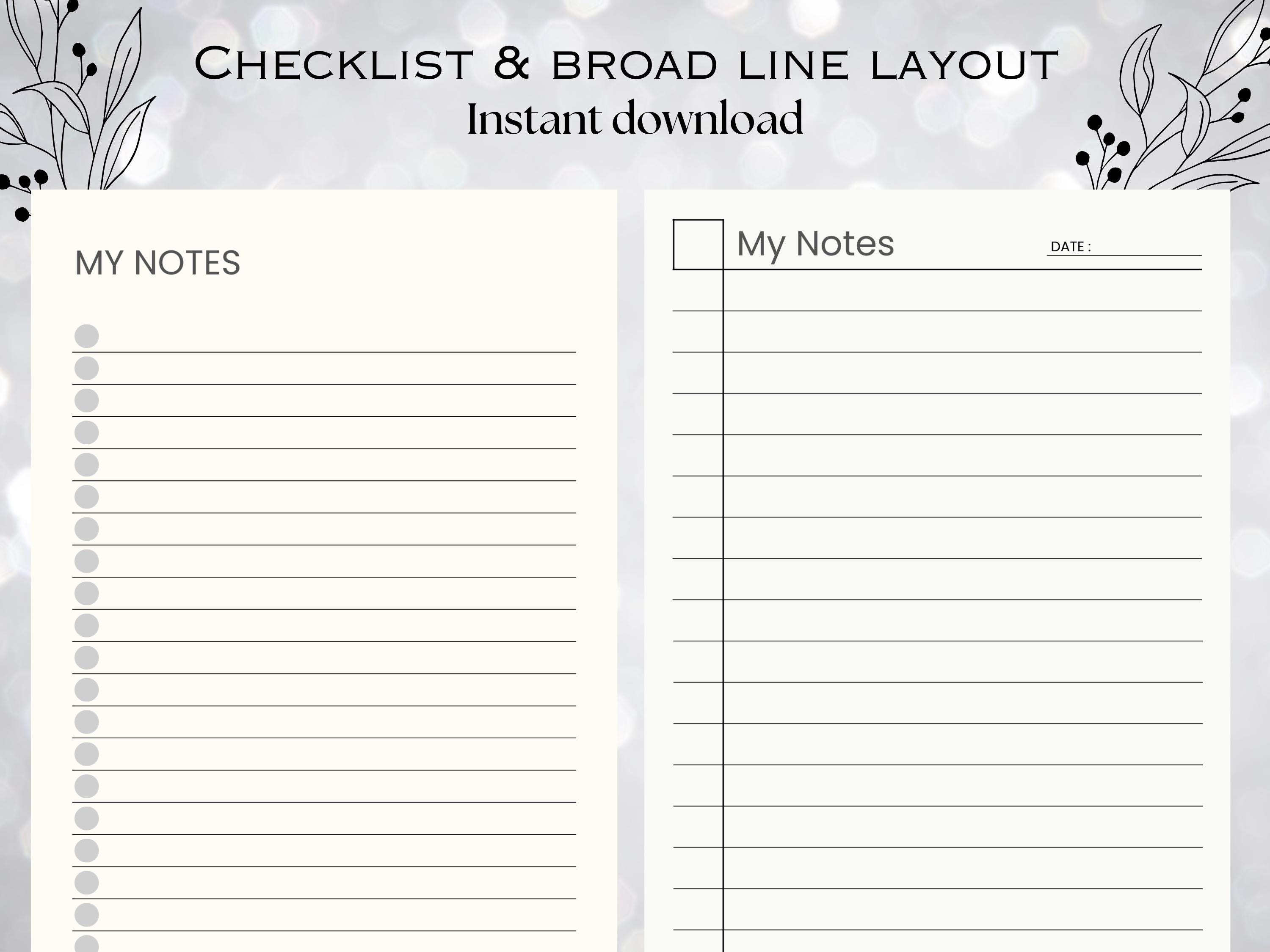 Printable Notes Pages, 4 Layouts, A4, A5 Letter Sizes PDF Download - Etsy
