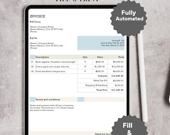 Editable Excel Invoice Template | Small Business Billing Digital Download