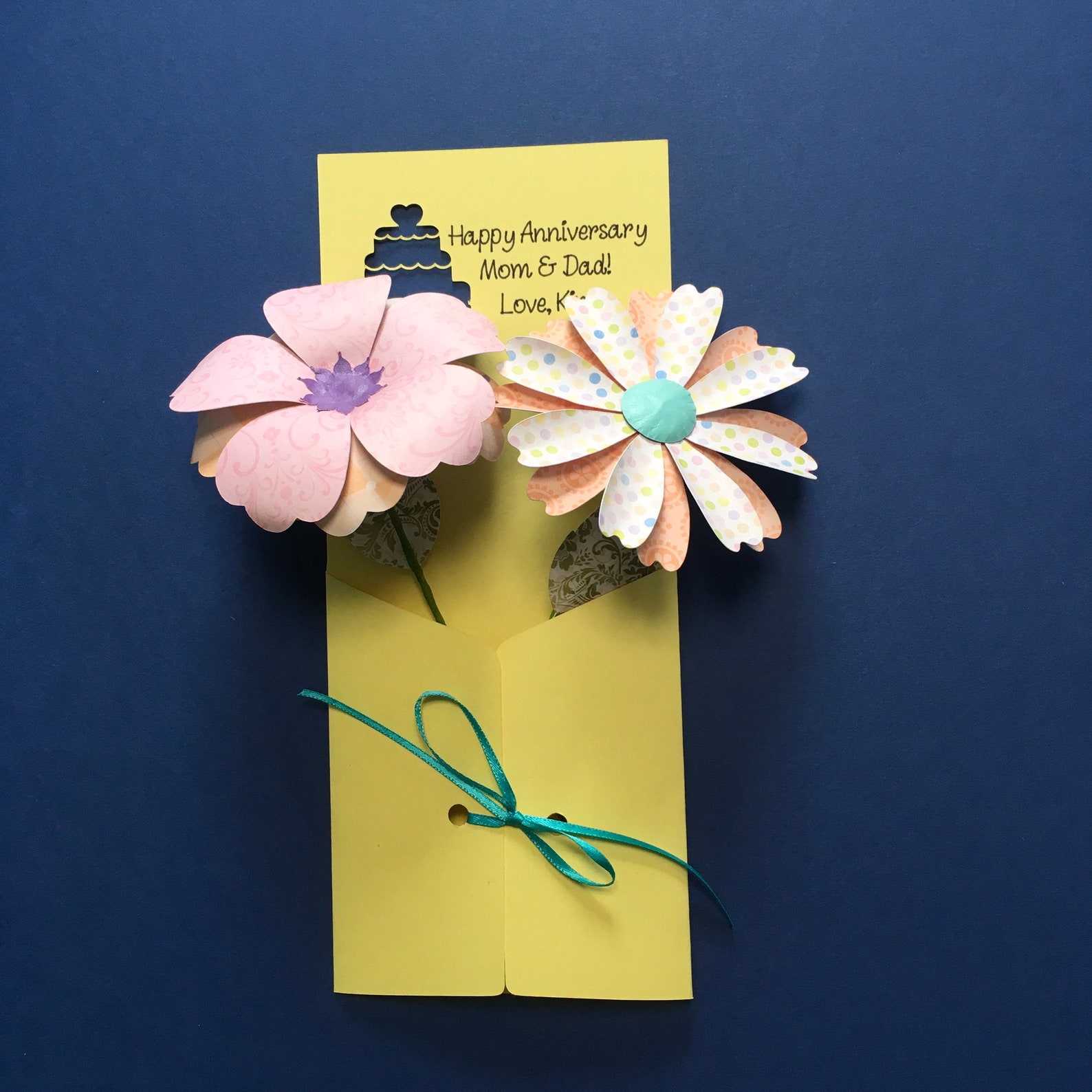 Paper Flower Greeting Card. Any Occasion a Bouquet and Card Etsy