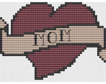 Mom tattoo heart cross stitch pattern pdf