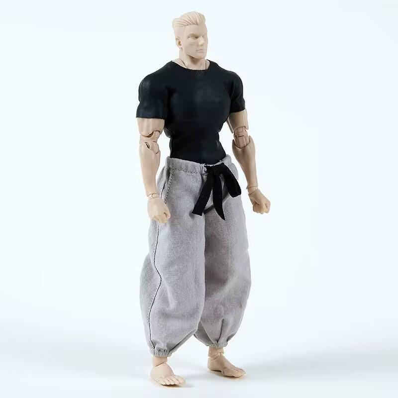 1/12 Sorcerer Style Outfit for 6'' Action Figure – Black Tee & Gray Hakama Pants